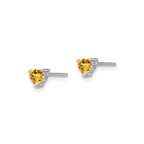 Sterling Silver Heart Shaped Citrine Stud Earrings, Romantic November Birthstone Jewelry for Women