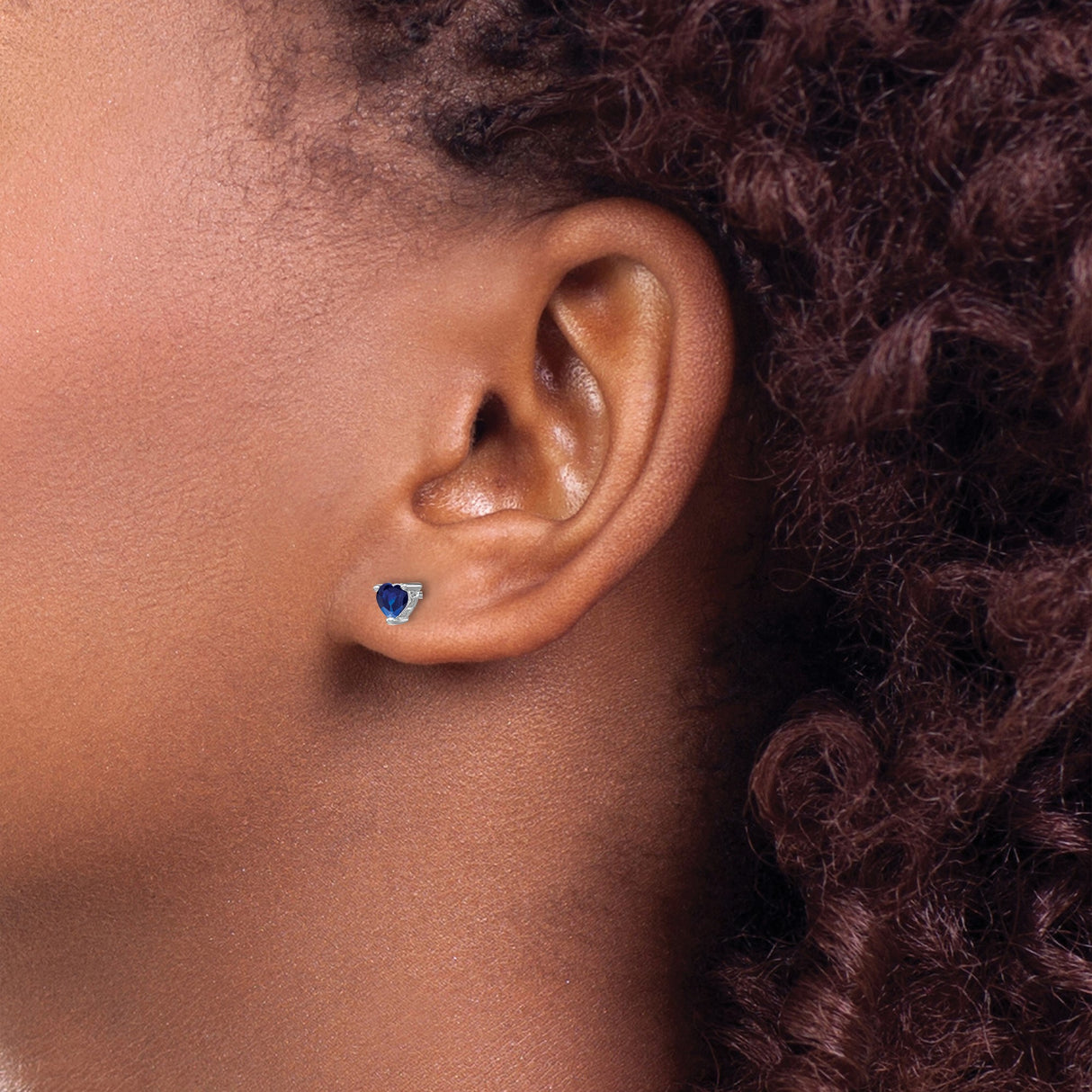 Sterling Silver Heart Stud Earrings with Created Sapphire Accent