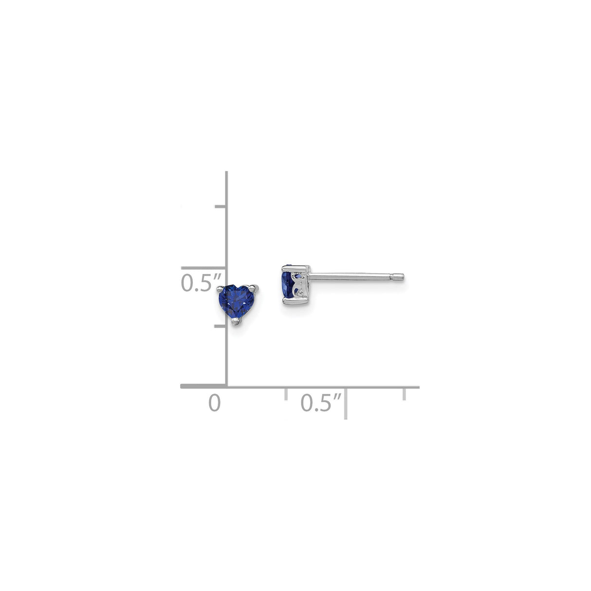 Sterling Silver Heart Stud Earrings with Created Sapphire Accent