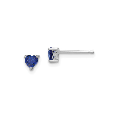 Sterling Silver Heart Stud Earrings with Created Sapphire Accent