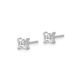 Sterling Silver Stud Earrings with White Topaz, Square Princess Cut, Minimalist Four-Prong Design