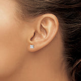 Sterling Silver Stud Earrings with White Topaz, Square Princess Cut, Minimalist Four-Prong Design