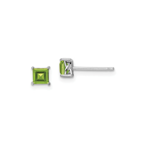 Sterling Silver Stud Earrings with 4mm Princess Cut Peridot, Simple Minimalist Design for Women