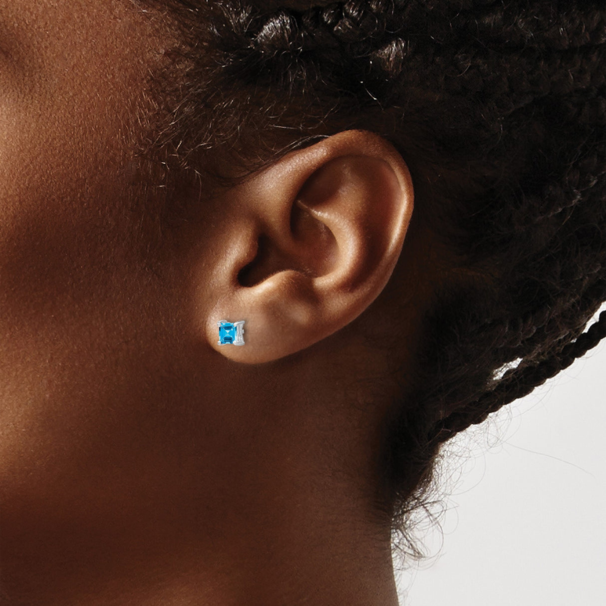 Sterling Silver Blue Topaz Square Stud Earrings Four Prong
