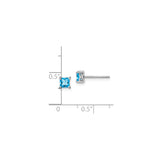 Sterling Silver Blue Topaz Square Stud Earrings Four Prong