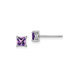 Sterling Silver Stud Earrings with Square Cut Amethyst, Classic Style for Women