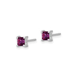 Sterling Silver Stud Earrings with Princess Cut Created Ruby, Square Four Prong Design