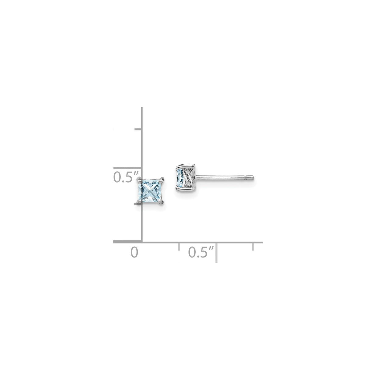 Sterling Silver Stud Earrings with Aquamarine Square Cut Gemstone, Princess Cut Minimalist Style