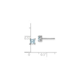 Sterling Silver Stud Earrings with Aquamarine Square Cut Gemstone, Princess Cut Minimalist Style