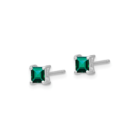 Sterling Silver FourProng Square Cut Gem Stud Earrings