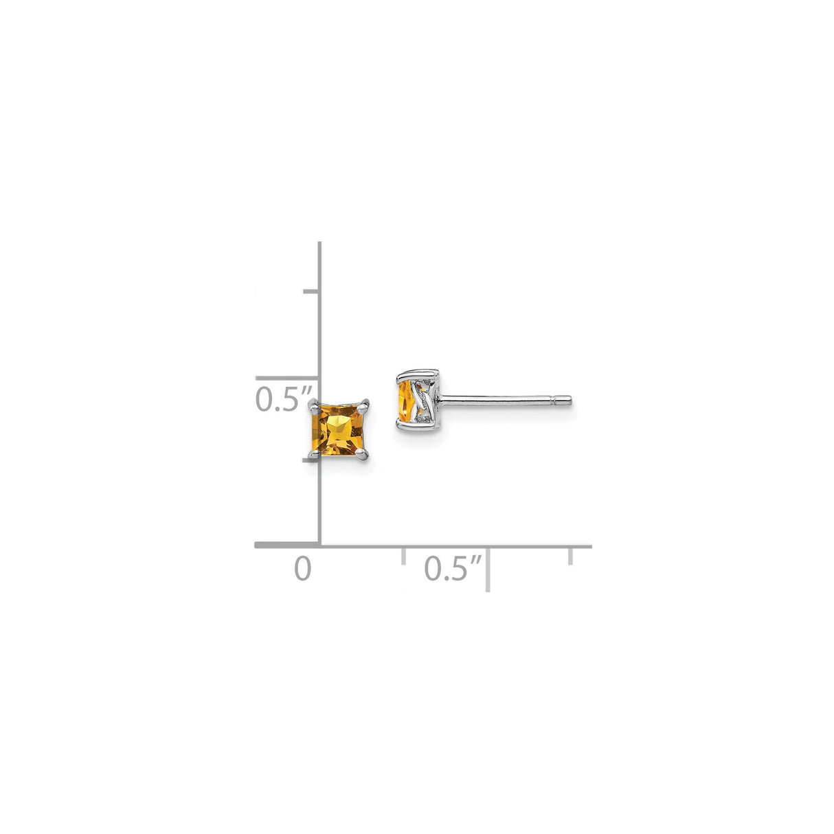 Sterling Silver Citrine Stud Earrings Square Cut Four Prong