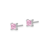 Sterling Silver Stud Earrings with Princess Cut Created Pink Sapphire, Dainty Minimalist Style