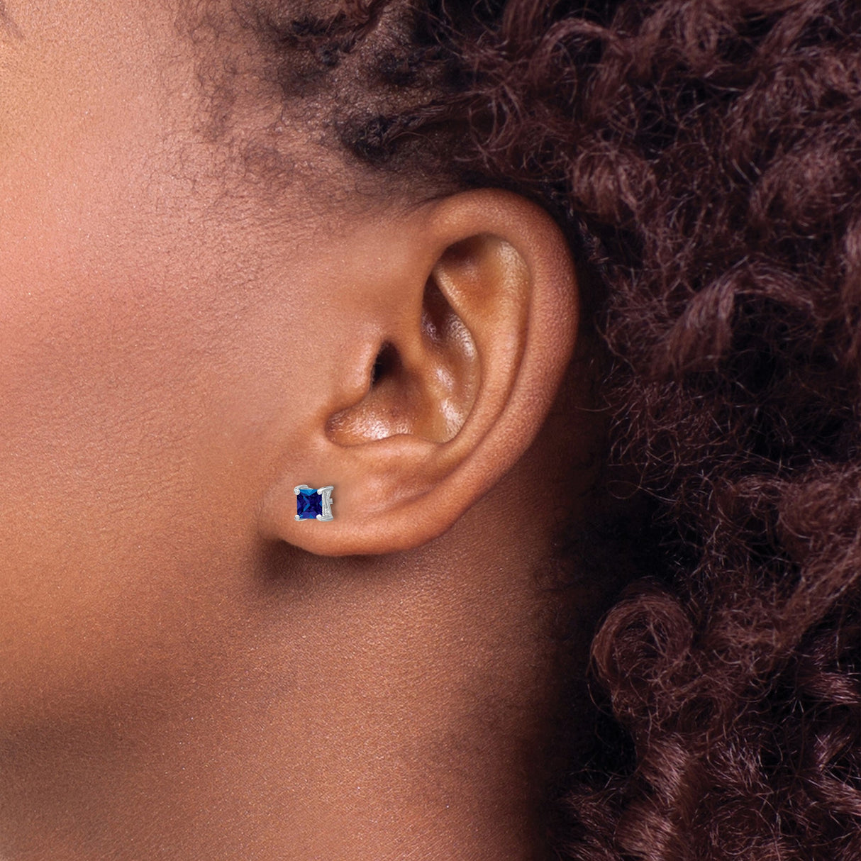 Sterling Silver Blue Sapphire Square Cut Stud Earrings