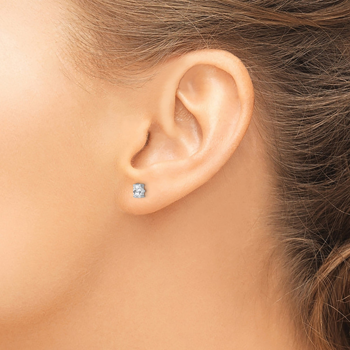 Sterling Silver Oval Cut Stud Earrings with White Topaz, Classic Minimalist Style