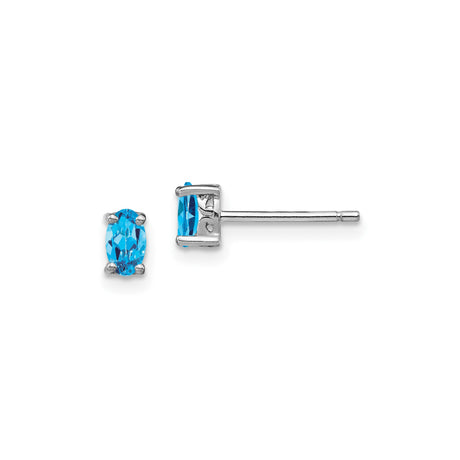 Sterling Silver Stud Earrings with Oval Cut Blue Topaz for Women, Elegant Minimalist Post Earrings, Lightweight Silver Studs for Daily Wear, Modern Gemstone Fashion Jewelry, Small Oval Earrings