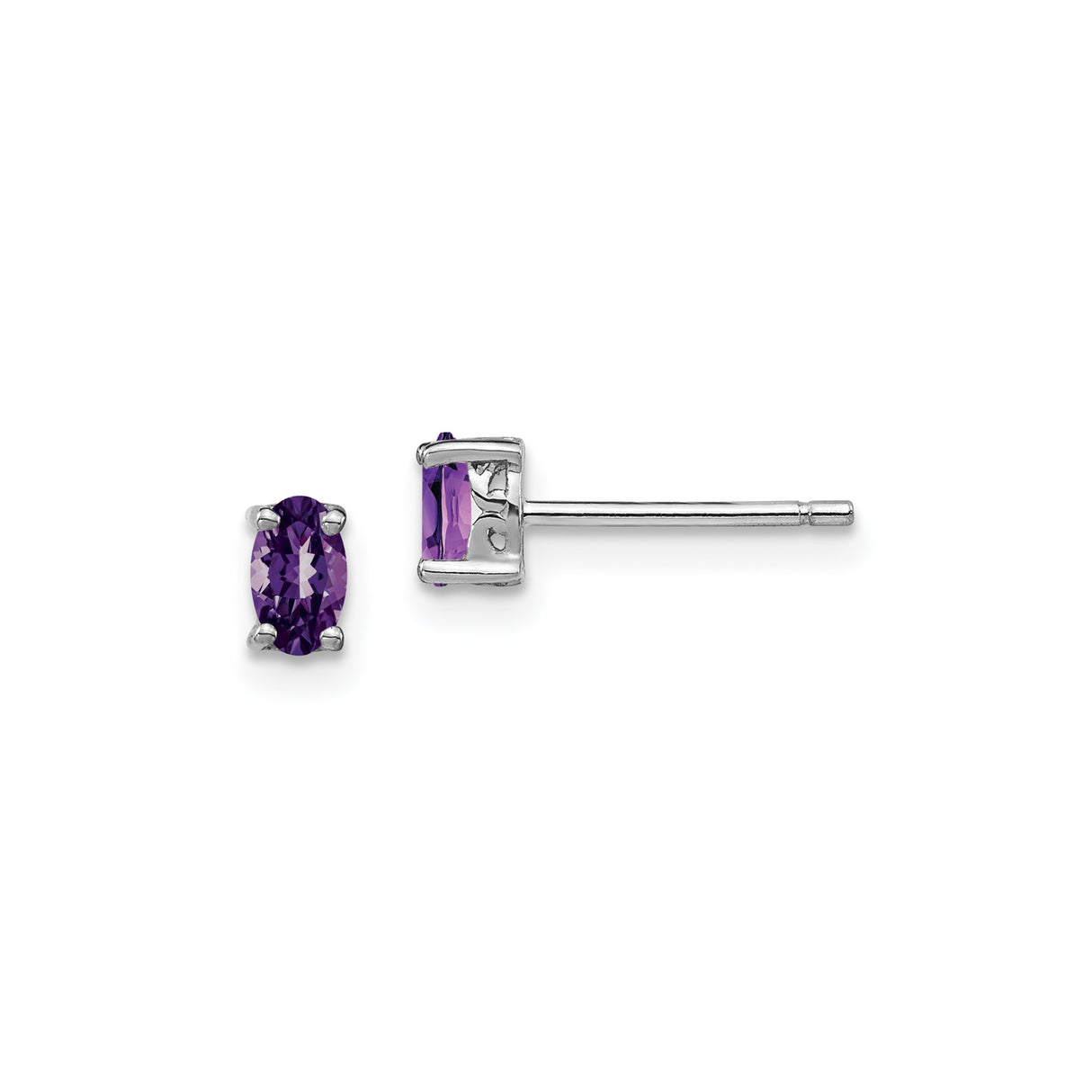 Sterling Silver Stud Earrings with Oval Amethyst Gemstones, Classic Birthstone Jewelry for Women
