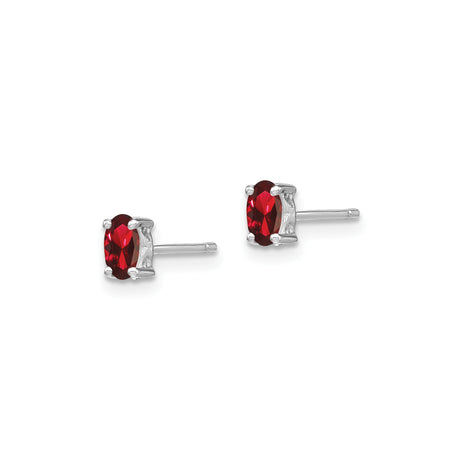 Sterling Silver Stud Earrings with Oval Garnet in Four Prong Setting, Minimalist Jewelry for Women
