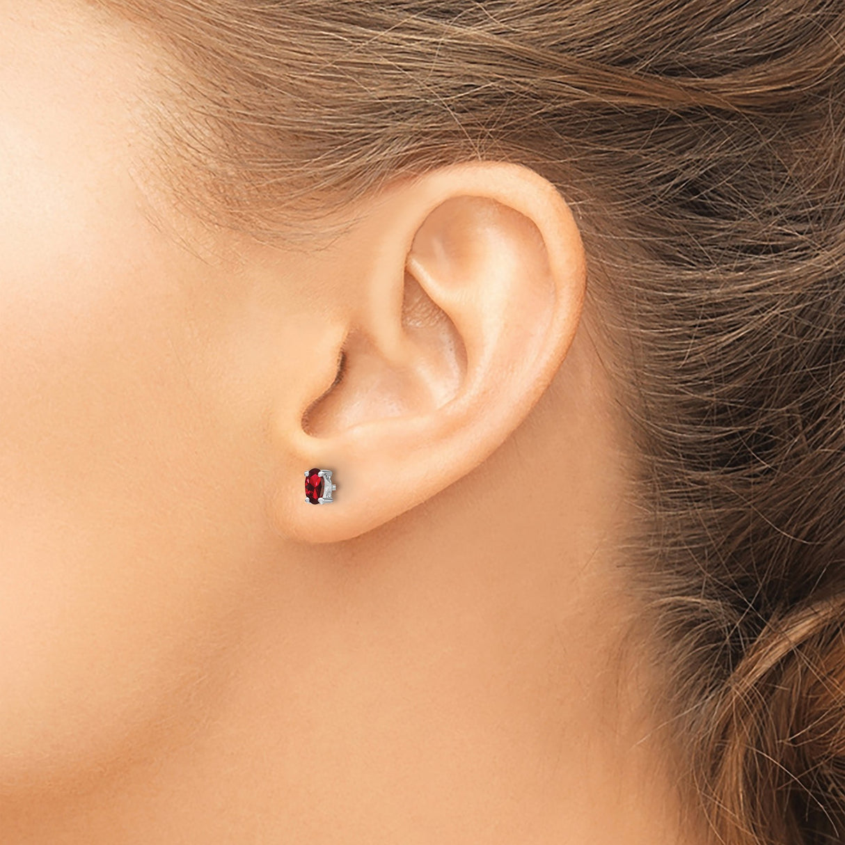 Sterling Silver Stud Earrings with Oval Garnet in Four Prong Setting, Minimalist Jewelry for Women