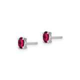 Sterling Silver Oval Stud Earrings with Created Ruby, Minimalist Polished Design for Women