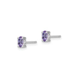 Sterling Silver Stud Earrings with Rhodolite Garnet, Oval Cut, Four Prong Setting, Minimalist Style