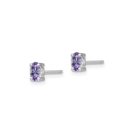 Sterling Silver Stud Earrings with Rhodolite Garnet, Oval Cut, Four Prong Setting, Minimalist Style
