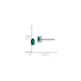 Sterling Silver Stud Earrings with Created Emerald Oval Gemstone, Classic Four Prong Setting