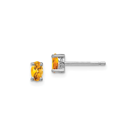 Sterling Silver Citrine Stud Earrings, Oval Faceted Gemstone, November Birthstone Design