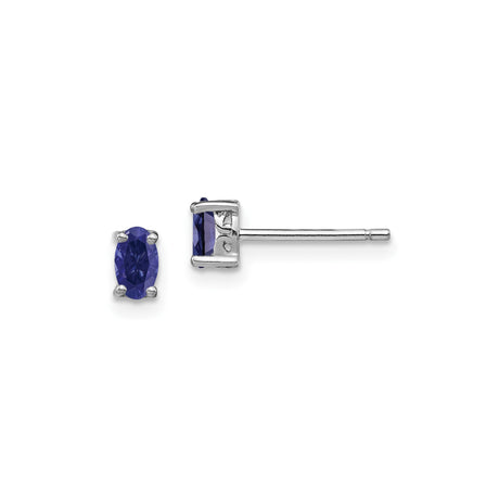 Sterling Silver Stud Earrings with Oval Cut Lab Created Sapphire for Women, Minimalist Purple Gemstone Studs, Dainty Elegant Silver Jewelry, Comfortable Everyday Fashion Fine Earrings
