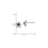 Sterling Silver Floral Stud Earrings with Amethyst, Twisted Open Petal Design for Women