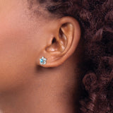 Sterling Silver Stud Earrings with Swiss Blue Topaz, Floral Design for Women