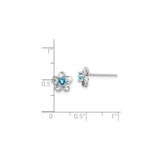 Sterling Silver Stud Earrings with Swiss Blue Topaz, Floral Design for Women