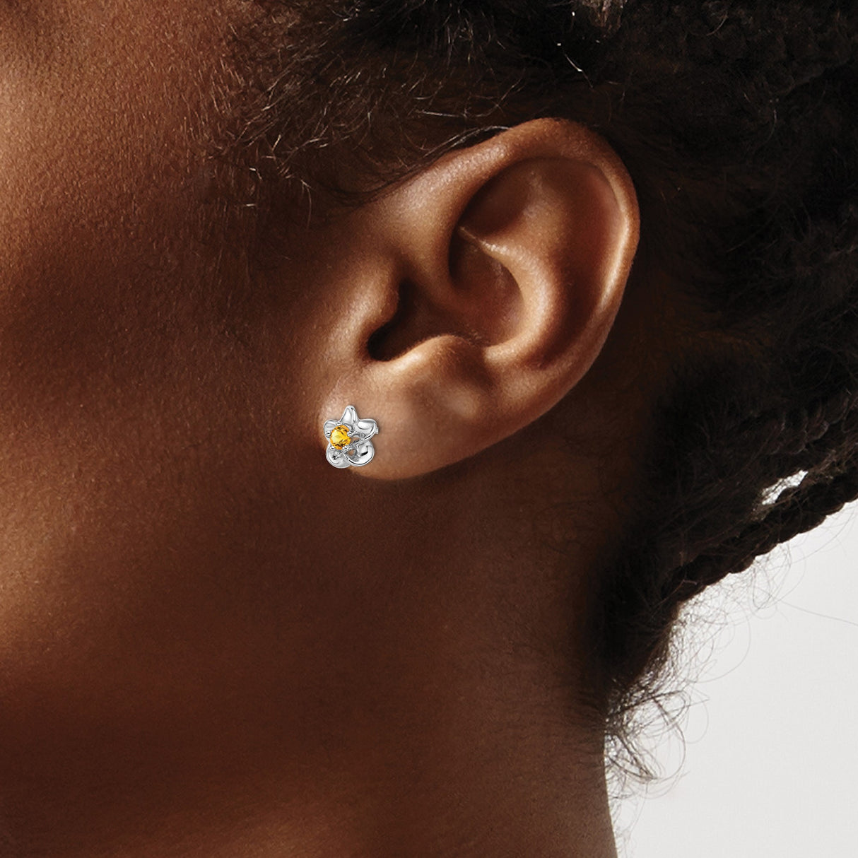 Sterling Silver Floral Stud Earrings with Citrine Center, Nature-Inspired Design for Women