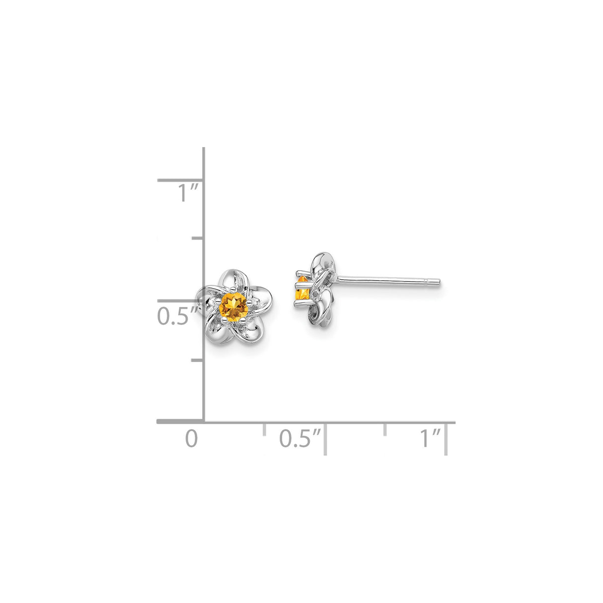Sterling Silver Floral Stud Earrings with Citrine Center, Nature-Inspired Design for Women