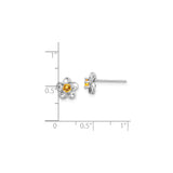 Sterling Silver Floral Stud Earrings with Citrine Center, Nature-Inspired Design for Women