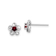 Sterling Silver Flower Stud Earrings with Garnet Center, Open Petal Design for Women