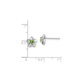 Sterling Silver Flower Stud Earrings with Peridot Center, Nature-Inspired Design for Women