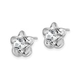 Sterling Silver Flower Stud Earrings with White Topaz, Polished Floral Loop Design