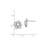 Sterling Silver Flower Stud Earrings with White Topaz, Polished Floral Loop Design