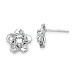 Sterling Silver Flower Stud Earrings with White Topaz, Polished Floral Loop Design