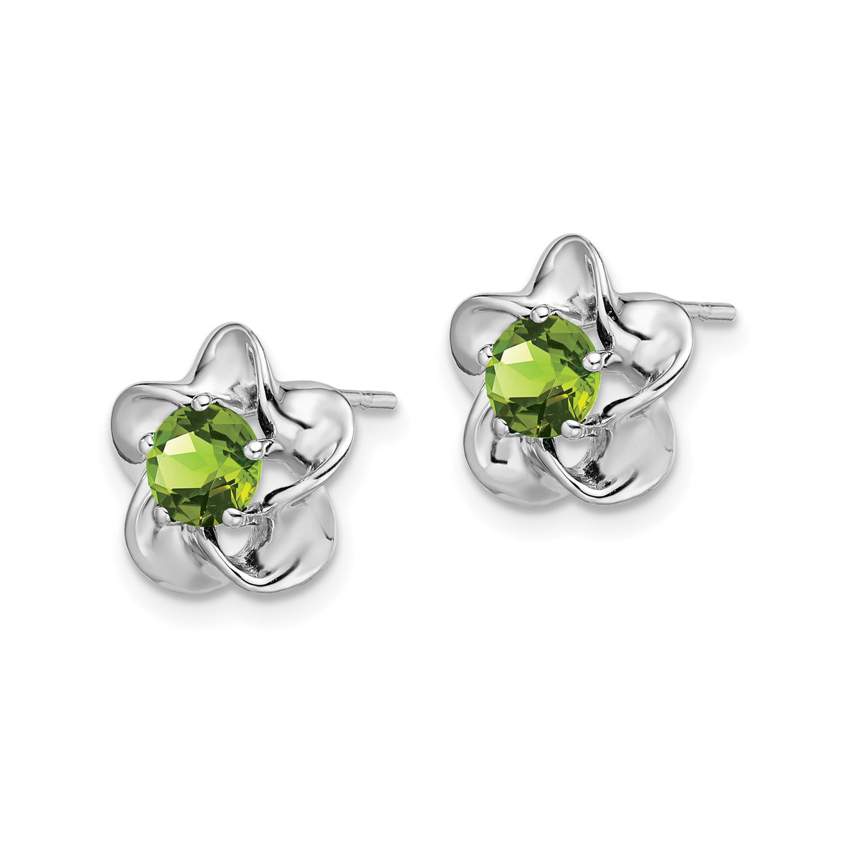 Sterling Silver Flower Stud Earrings with Peridot, Looped Petal Design, Botanical Style