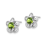 Sterling Silver Flower Stud Earrings with Peridot, Looped Petal Design, Botanical Style