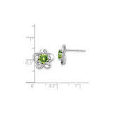 Sterling Silver Flower Stud Earrings with Peridot, Looped Petal Design, Botanical Style