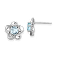 Sterling Silver Flower Stud Earrings with Aquamarine Center, Dainty Feminine Design