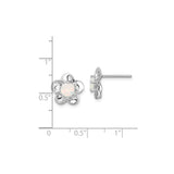 Sterling Silver Flower Stud Earrings with Created Opal Center and Polished Petal Design