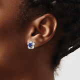 Sterling Silver Stud Earrings with Created Sapphire in Floral Petal Design, Minimalist Style