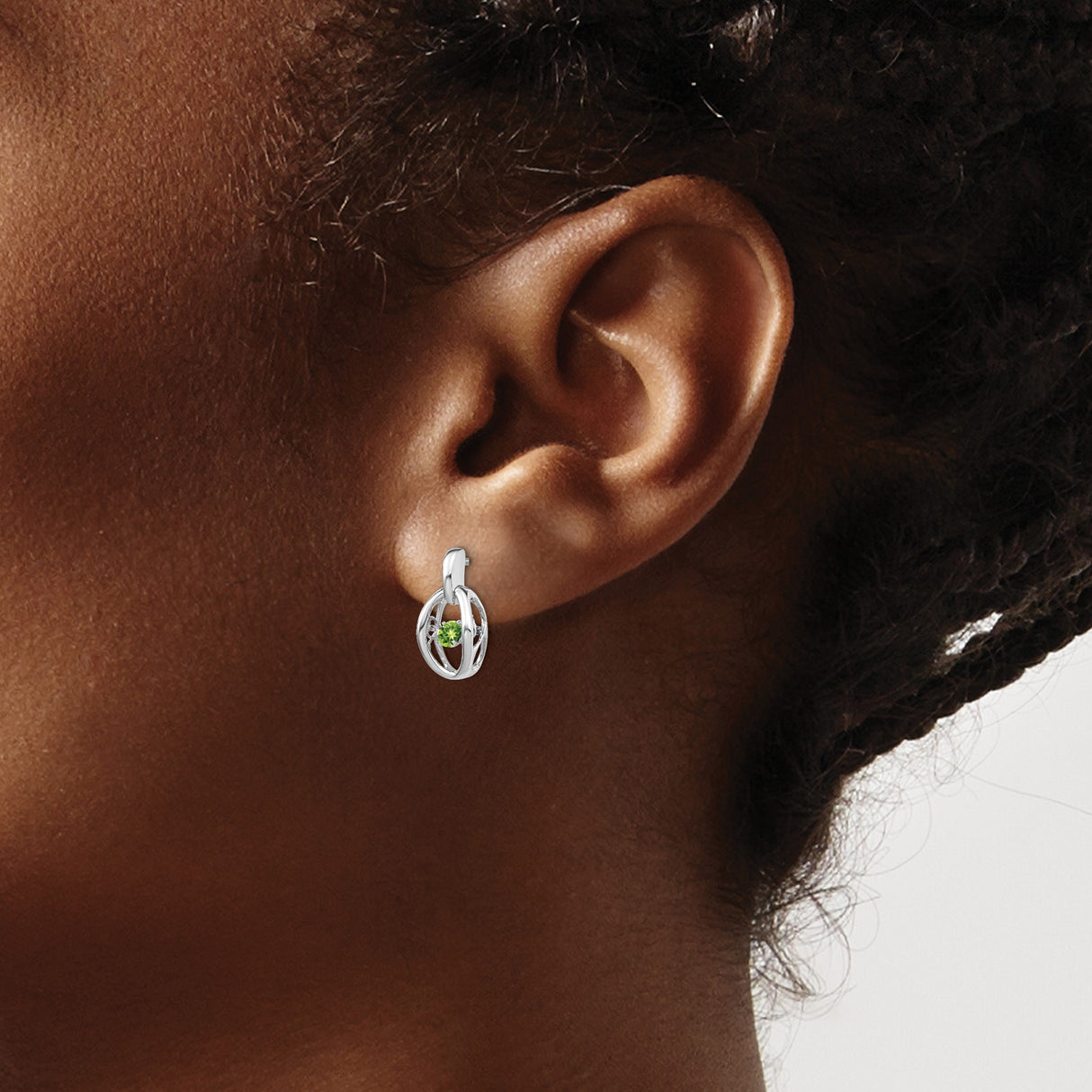 Sterling Silver Stud Earrings with Peridot, Open Oval Design, Minimalist Style