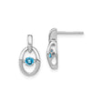 Sterling Silver Stud Earrings with Swiss Blue Topaz and Open Oval Design