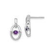 Sterling Silver Oval Stud Earrings with Amethyst Gemstone, Open Frame Minimalist Design
