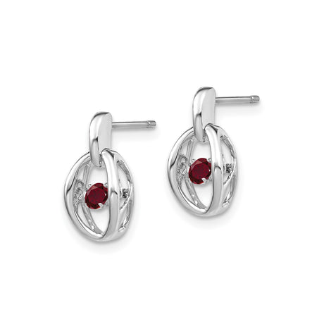 Sterling Silver Oval Stud Earrings with Lab Created Ruby, Open Frame Design
