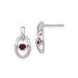 Sterling Silver Oval Stud Earrings with Lab Created Ruby, Open Frame Design